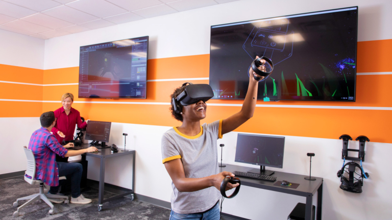 Students test out the latest VR experiences in the user experience design testing lab